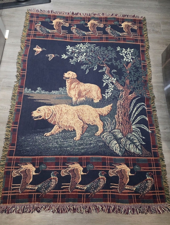 Other - Vintage Heavy Weave Throw Blanket Golden Retriever Duck Pheasant Hunting Warm